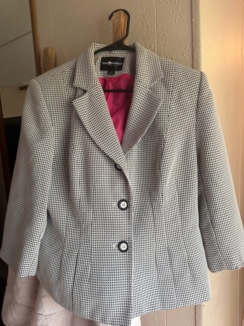 Sag Harbor navy blue & White Grid-Pattern Blazer with Pink Lining
